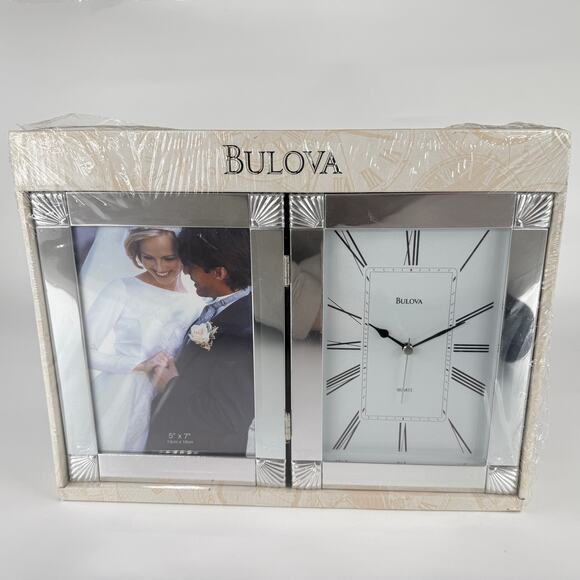 Bulova Quartz Desk Clock & 5x7 Picture Frame Set New in Box Sealed Gift - Picture 1 of 4